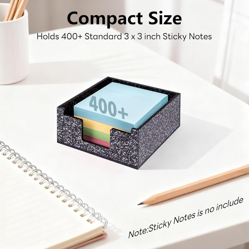 Luminzo Black Sparkling Sticky Note Holder, Glitter Acrylic Organizer, 3.94 x 3.94 in Multi-Use Tray for Office, School & Home Desk - Image 3